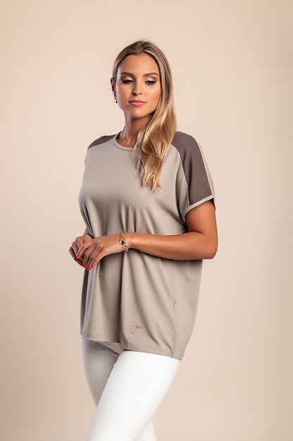 Maglietta con scollo rotondo, beige