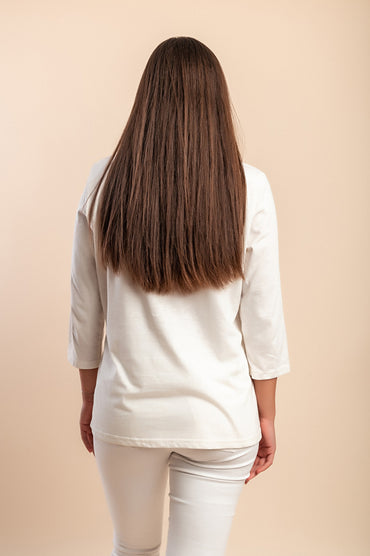 Top in cotone taglie forti con maniche a 3/4, bianco