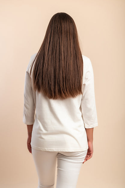 Top in cotone taglie forti con maniche a 3/4, bianco