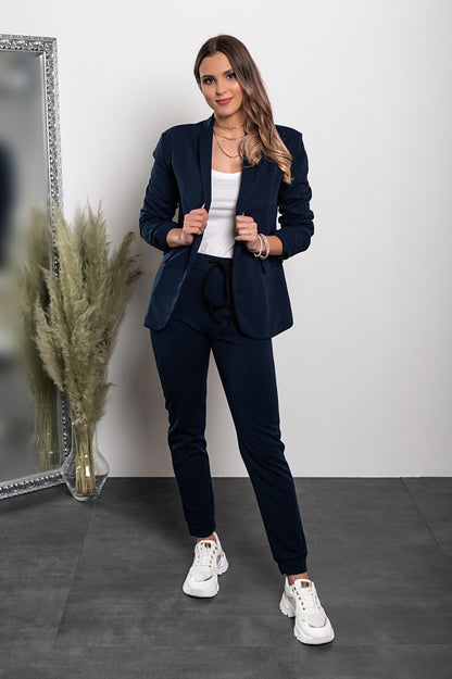 Completo di pantaloni e blazer elegante senza lettere Estrena, nero-nero