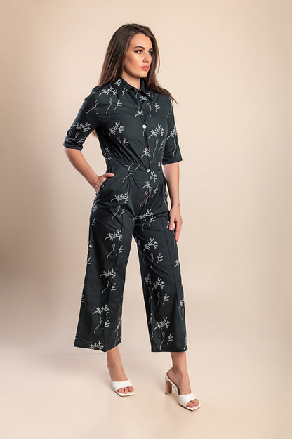 Tuta in cotone stampato, nera