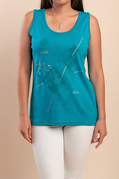 Top senza maniche in cotone, turchese