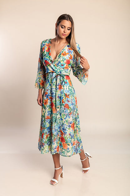 Abito con stampa floreale, blu