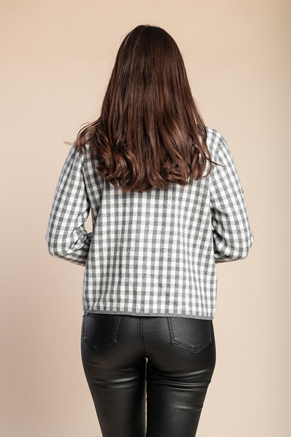 Cardigan in maglia con stampa a quadri, cammello