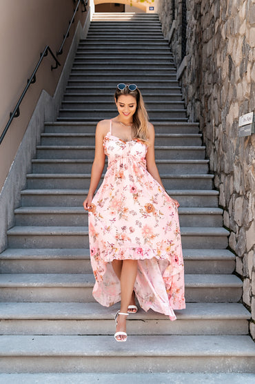 Abito lungo elegante con stampa Noalla, rosa chiaro