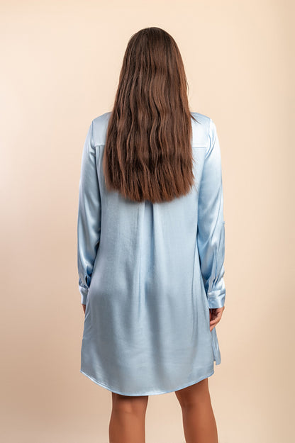Vestito a cuore in raso effetto seta, azzurro chiaro