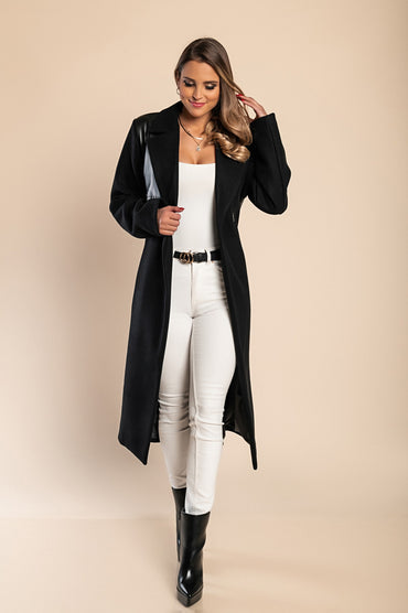 Cappotto elegante con dettagli in ecopelle, nero