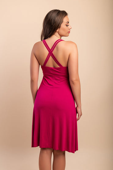Abito midi con spalline, fucsia
