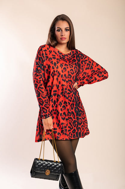 Tunica con tasche e stampa leopardata Delaney, grigio