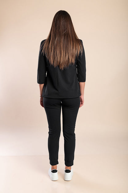 Completo giacca e pantaloni manica 3/4, nero