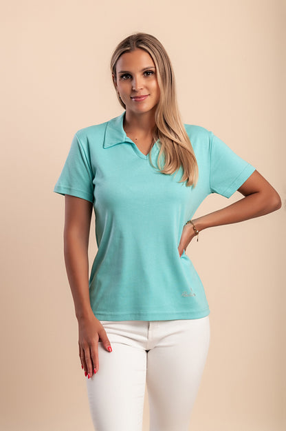 T-shirt in cotone con colletto, bianca
