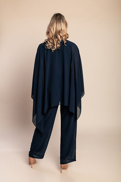Elegante set tunica e pantaloni lunghi, blu scuro