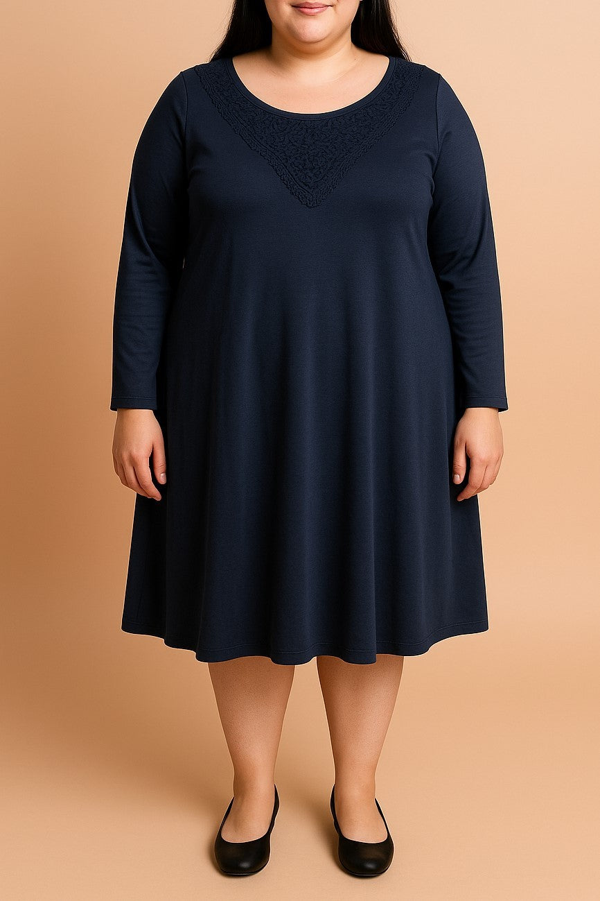 Abito in pizzo taglie forti, blu scuro