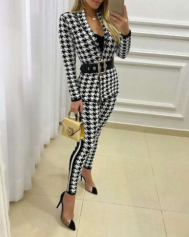 COMPLETO TAILLEUR ELEGANTE CON MOTIVO PEPITA MIRIAMA, BIANCO- NERO