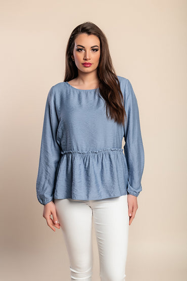 Camicetta a maniche lunghe taglie forti, azzurra