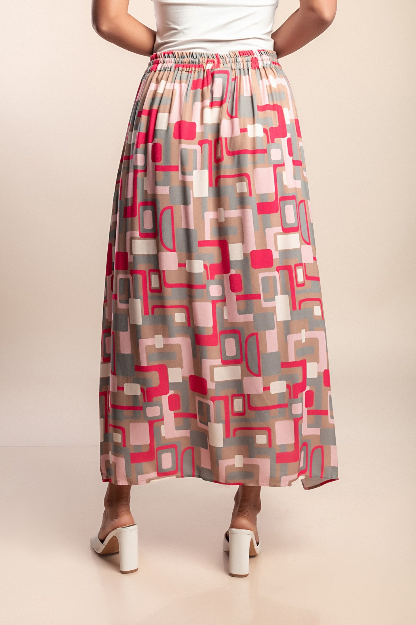 Gonna lunga con stampa, rosa