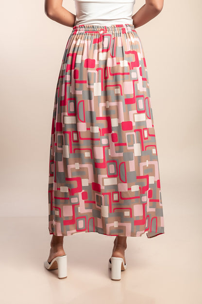 Gonna lunga con stampa, rosa