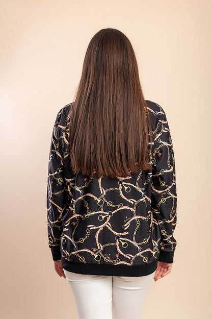 Felpa in cotone con zip e stampa, nera