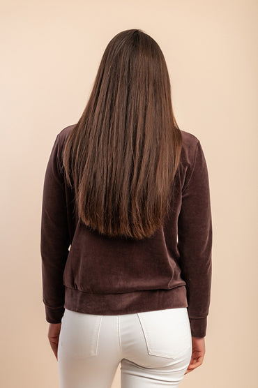 Felpa con zip in cotone e velluto sintetico, marrone