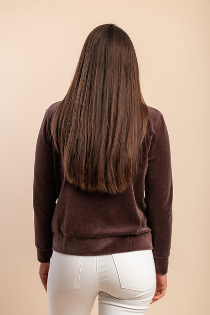 Felpa con zip in cotone e velluto sintetico, marrone