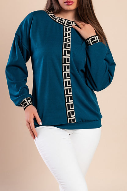 Maglia ampia con stampa geometrica, nero e beige