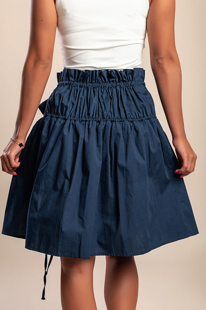 Gonna in cotone con spacco, blu scuro