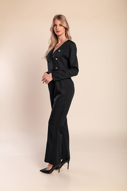 Tuta elegante con bottoni decorativi, nera