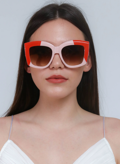 Occhiali da sole in combinazione bicolore, ART2174, rosso-rosa