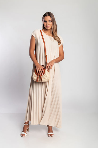 Abito lungo plissettato, beige