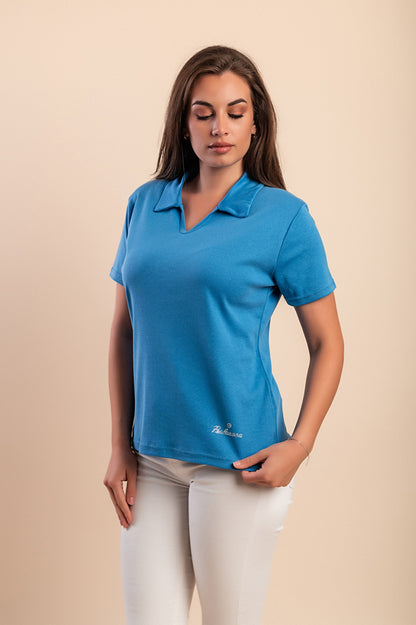 Maglietta in cotone con colletto, blu