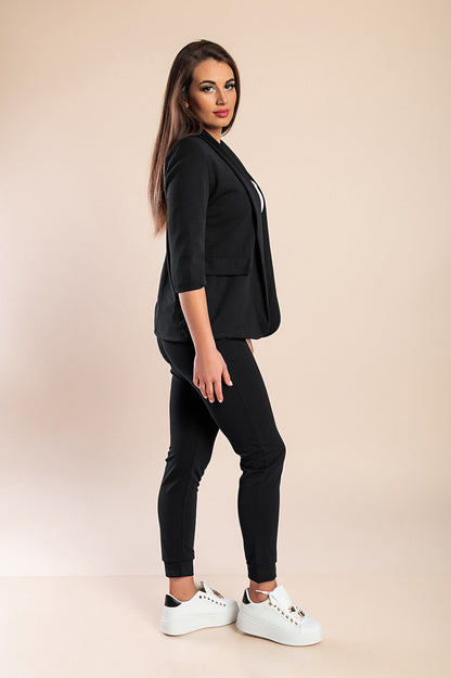 Completo giacca e pantaloni manica 3/4, nero