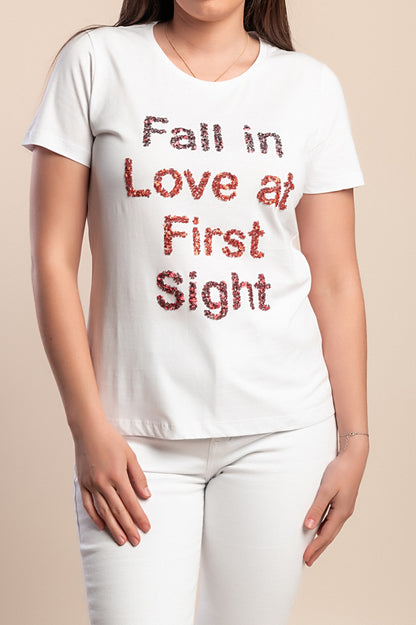 Maglietta in cotone con scritta, bianca