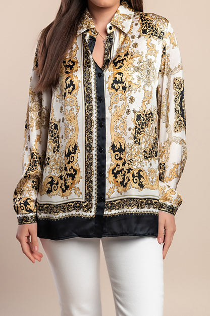 Camicetta stampata taglie forti, nera