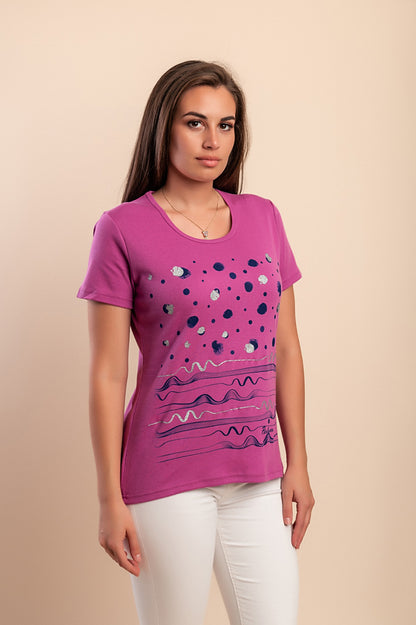 T-shirt in cotone con stampa, fucsia
