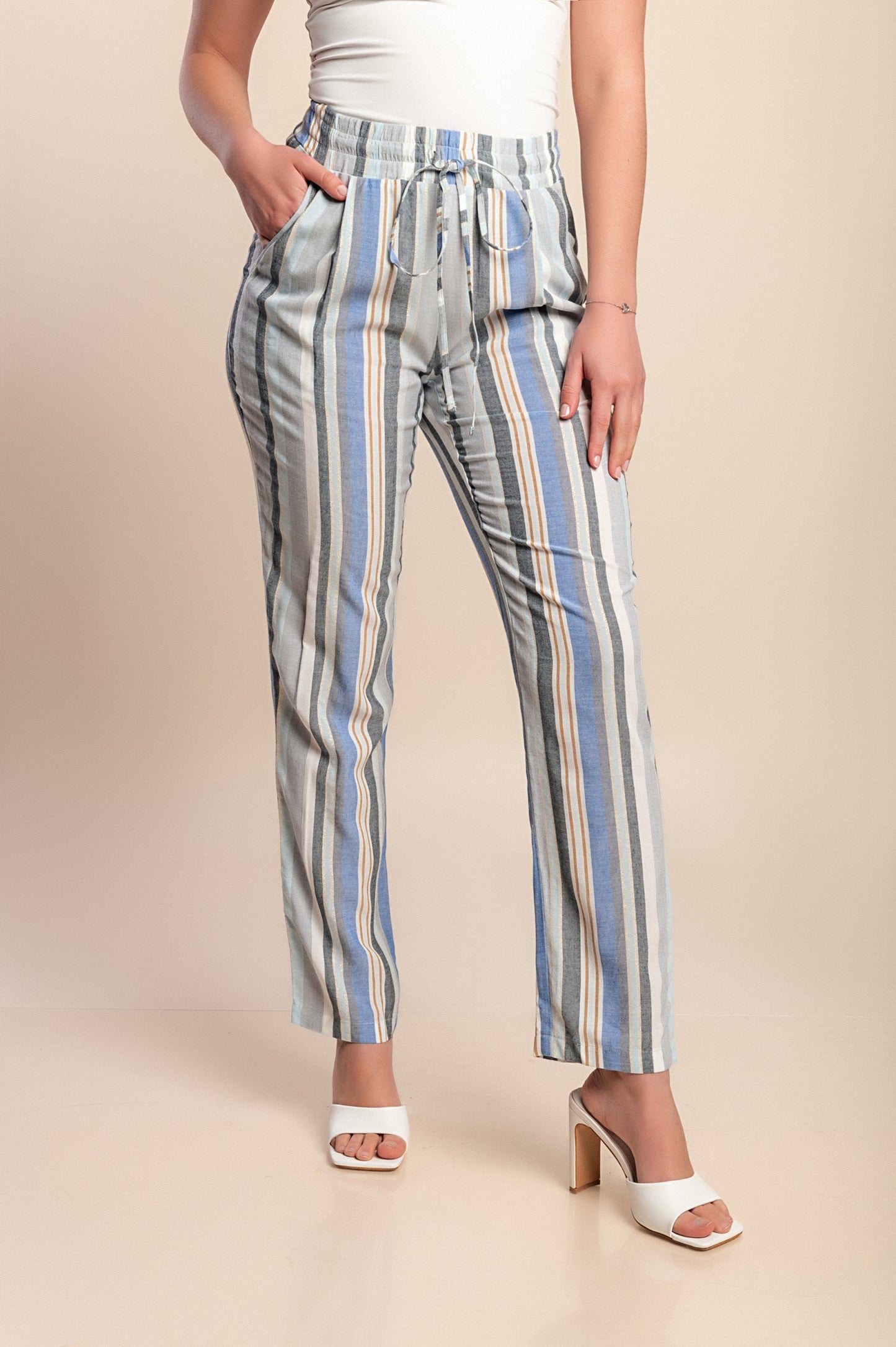 Pantaloni con stampa a righe, azzurri