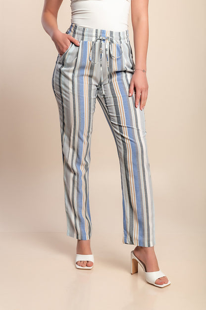 Pantaloni con stampa a righe, azzurri