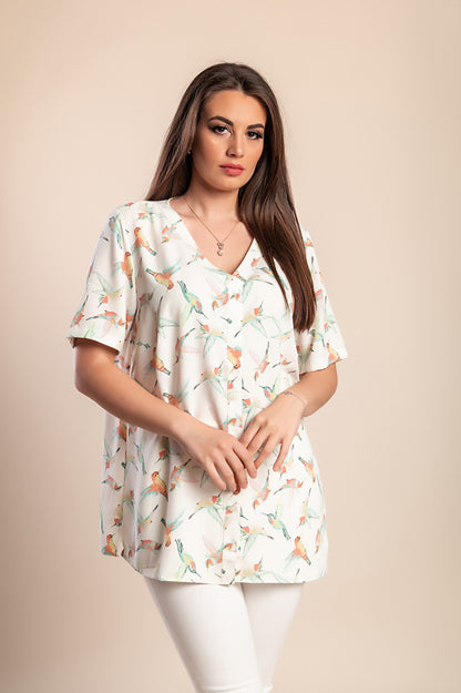 Camicetta stampata taglie forti, verde chiaro