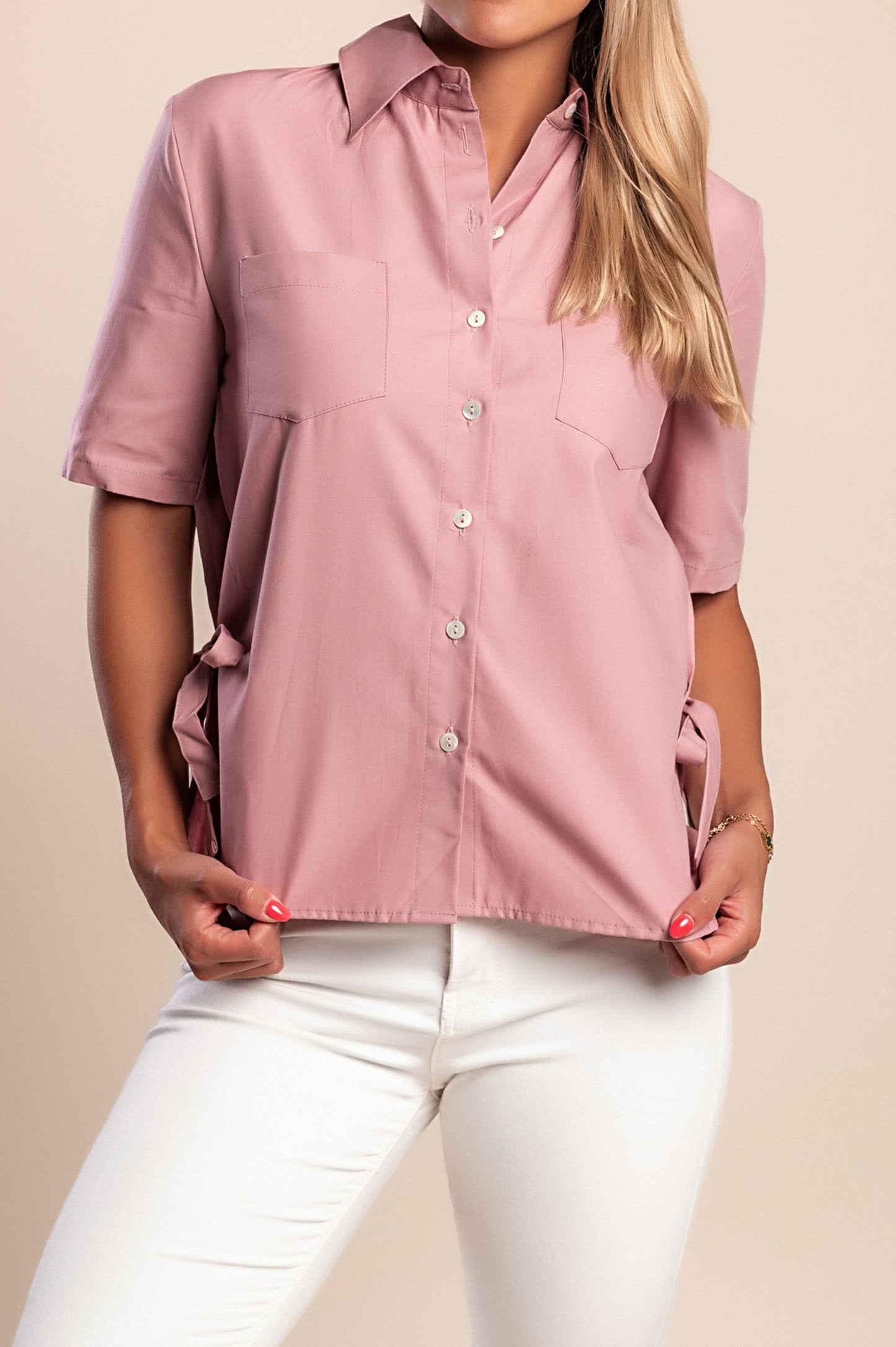 Camicia in cotone con tasche, rosa