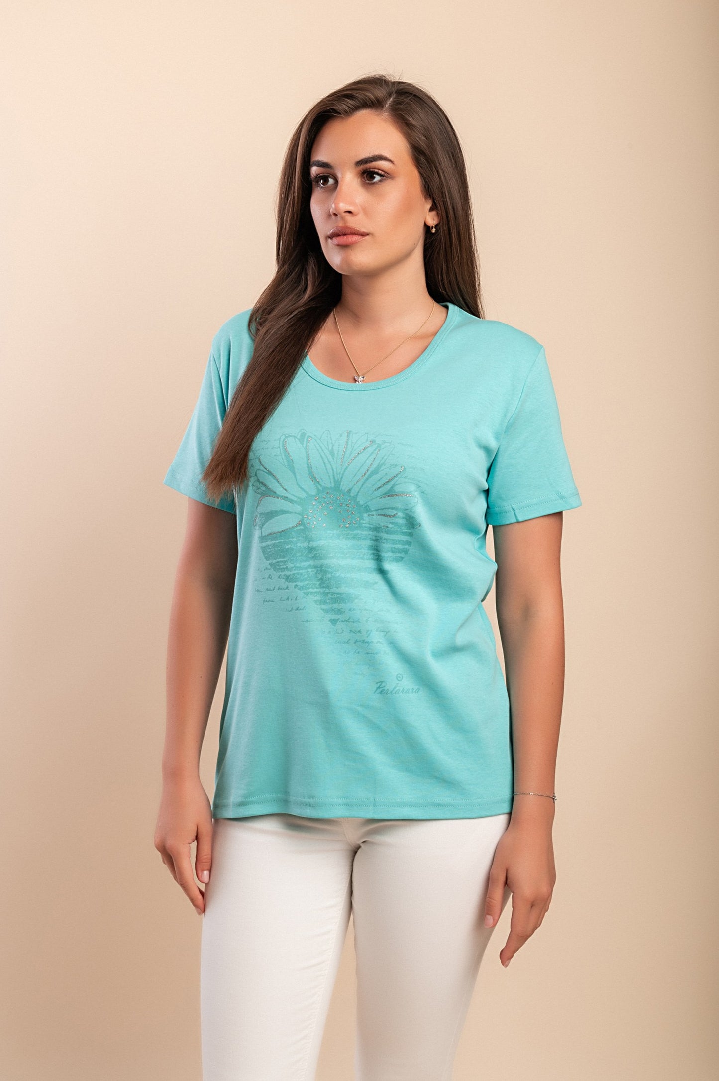 T-shirt in cotone con stampa, turchese
