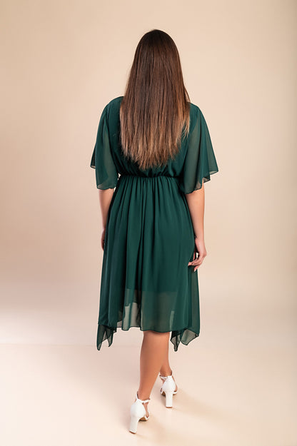 Abito midi lungo asimmetrico, verde scuro