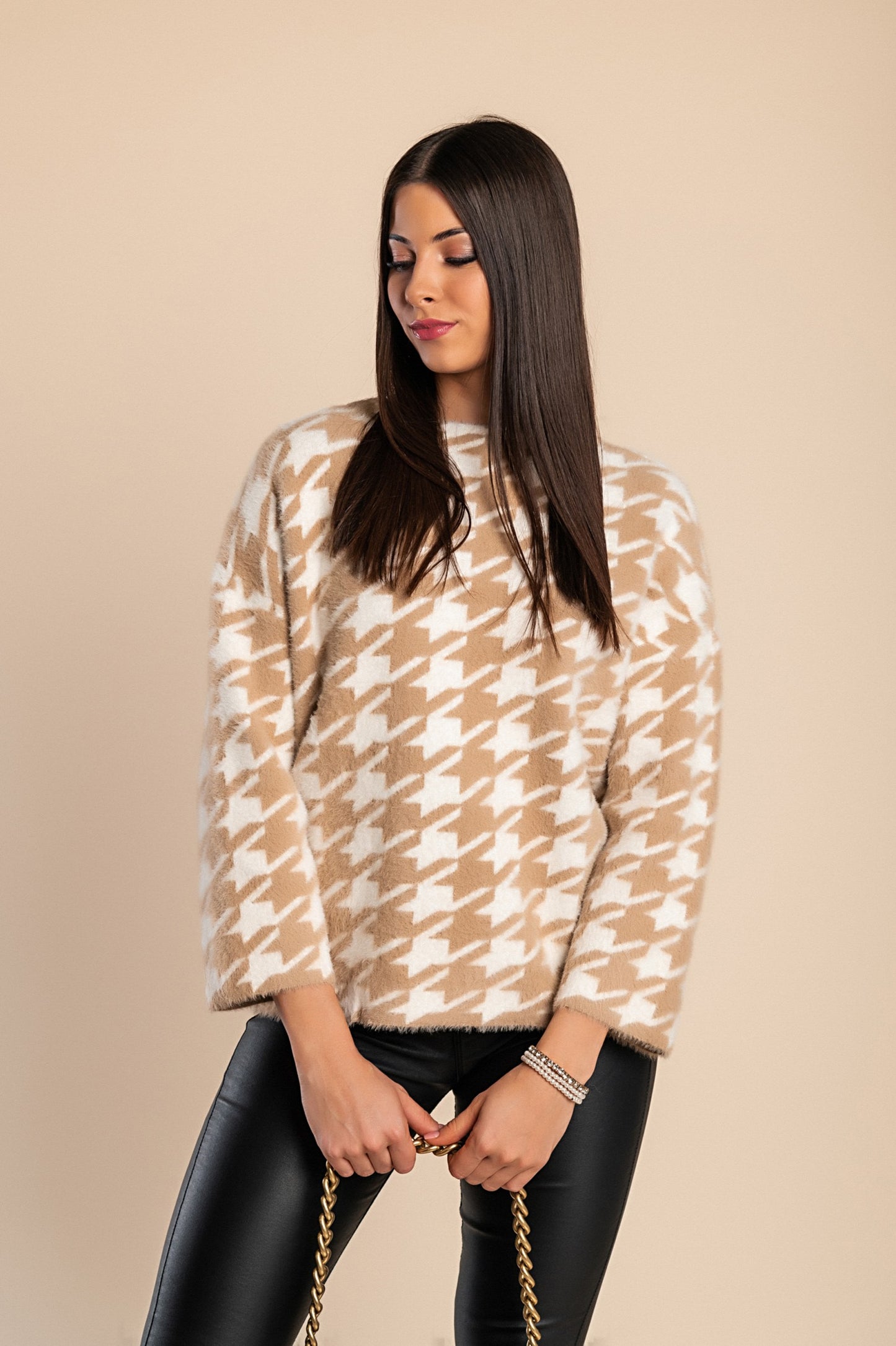 Maglia morbida con stampa pepita, verde