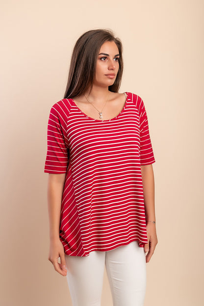 T-shirt con stampa a righe, rossa