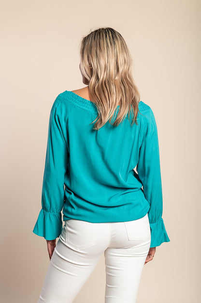 Camicetta taglie forti con maniche a 3/4, petrolio