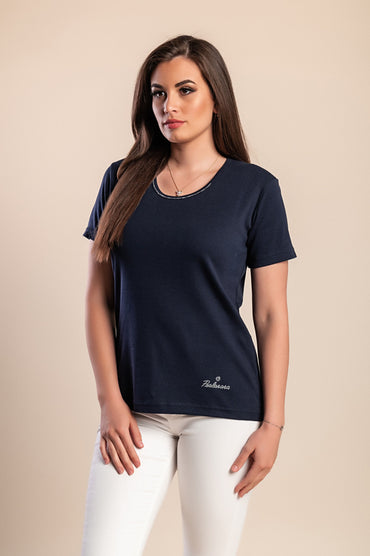 T-shirt girocollo, blu scuro