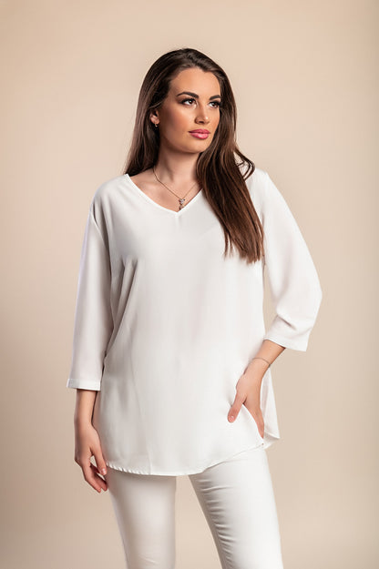 Camicetta taglie forti con scollo a "V", bianca