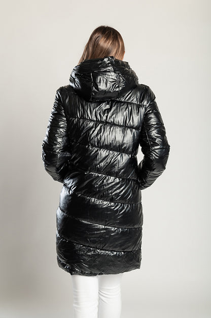 Giacca invernale lunga con cappuccio, 2287, nera