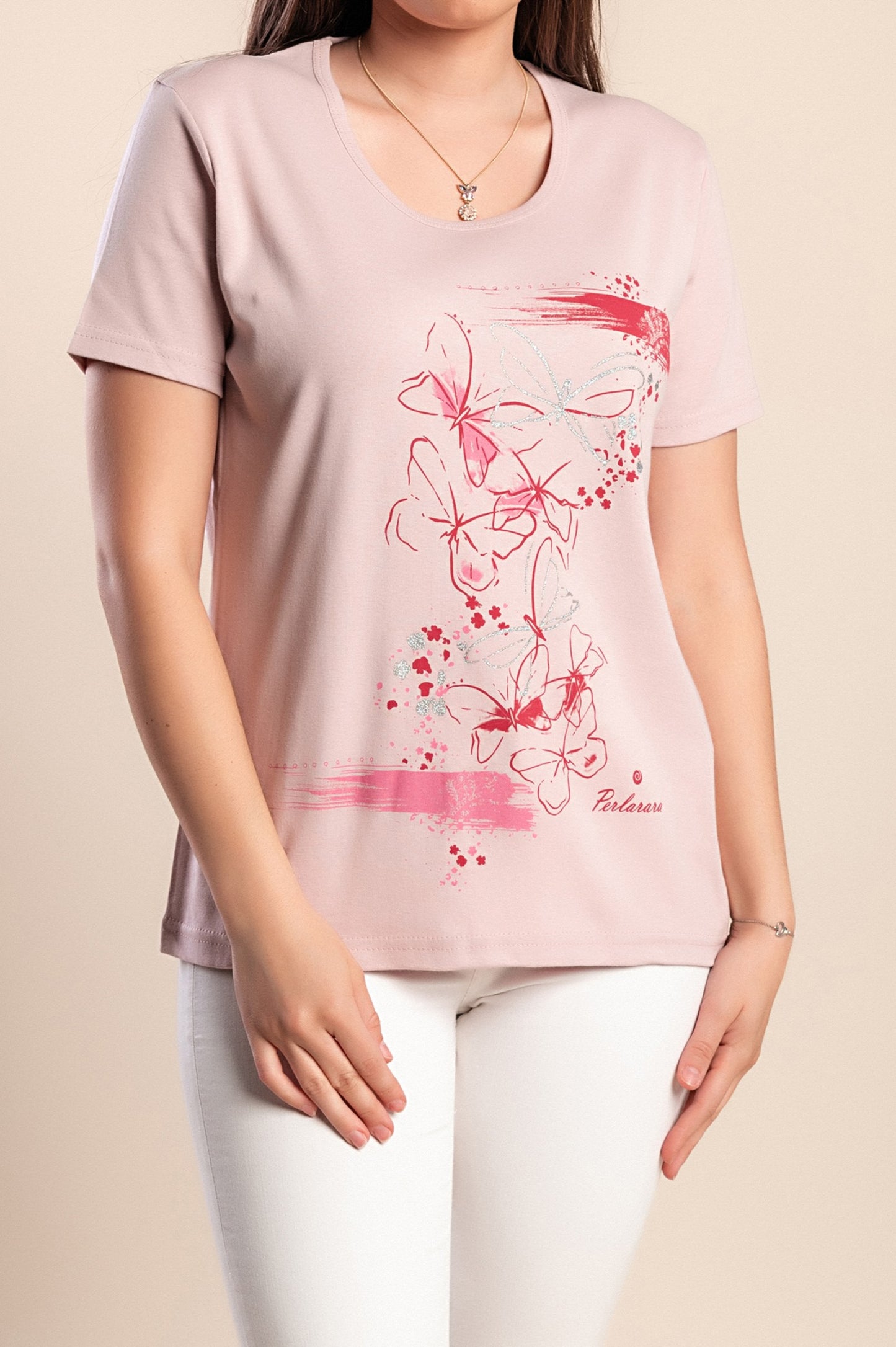 T-shirt stampata, rosa chiaro