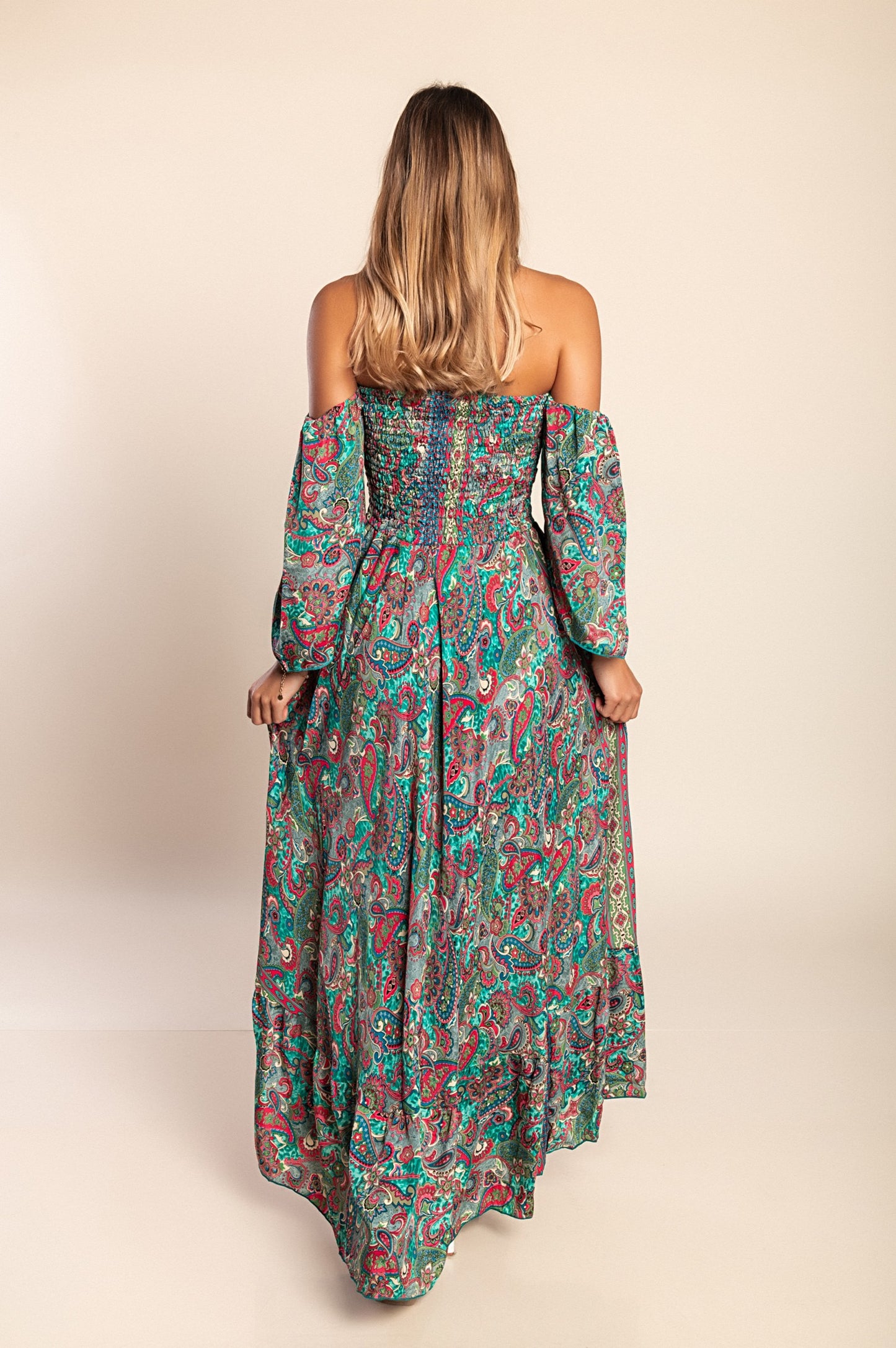 Abito maxi con stampa, multicolore