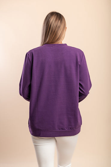 Felpa in cotone con dettaglio decorativo, viola