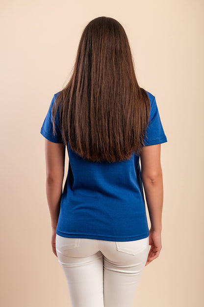 Maglietta in cotone con colletto, blu